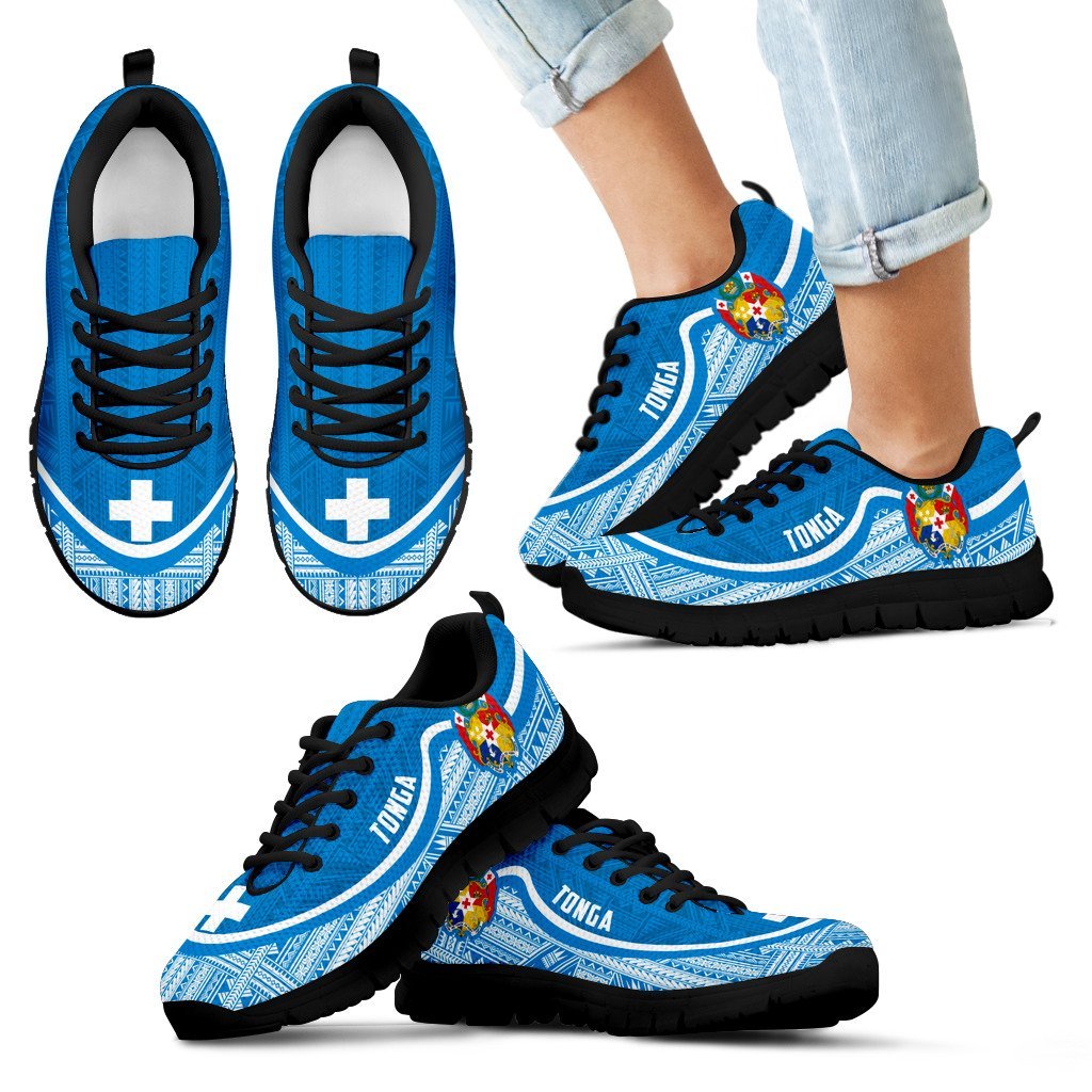 Tonga Wave Sneakers - Polynesian Pattern White Blue Color - Vibe Hoodie Shop