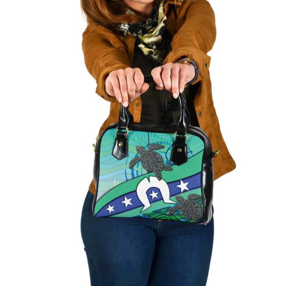 Shoulder Handbag - Torres Strait Flag And Turtle - Vibe Hoodie Shop