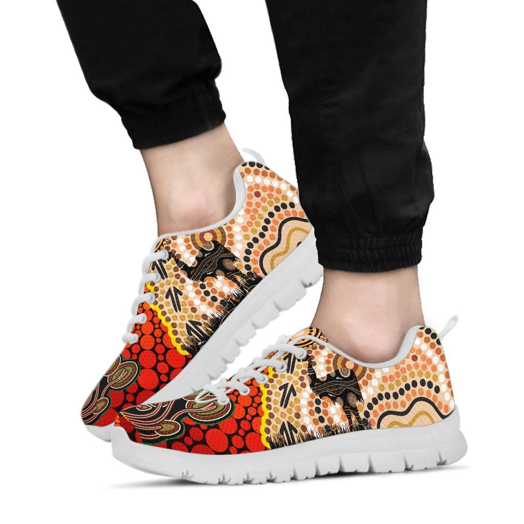 Sneakers - Australian Aboriginal Sun and Emu Black - Vibe Hoodie Shop