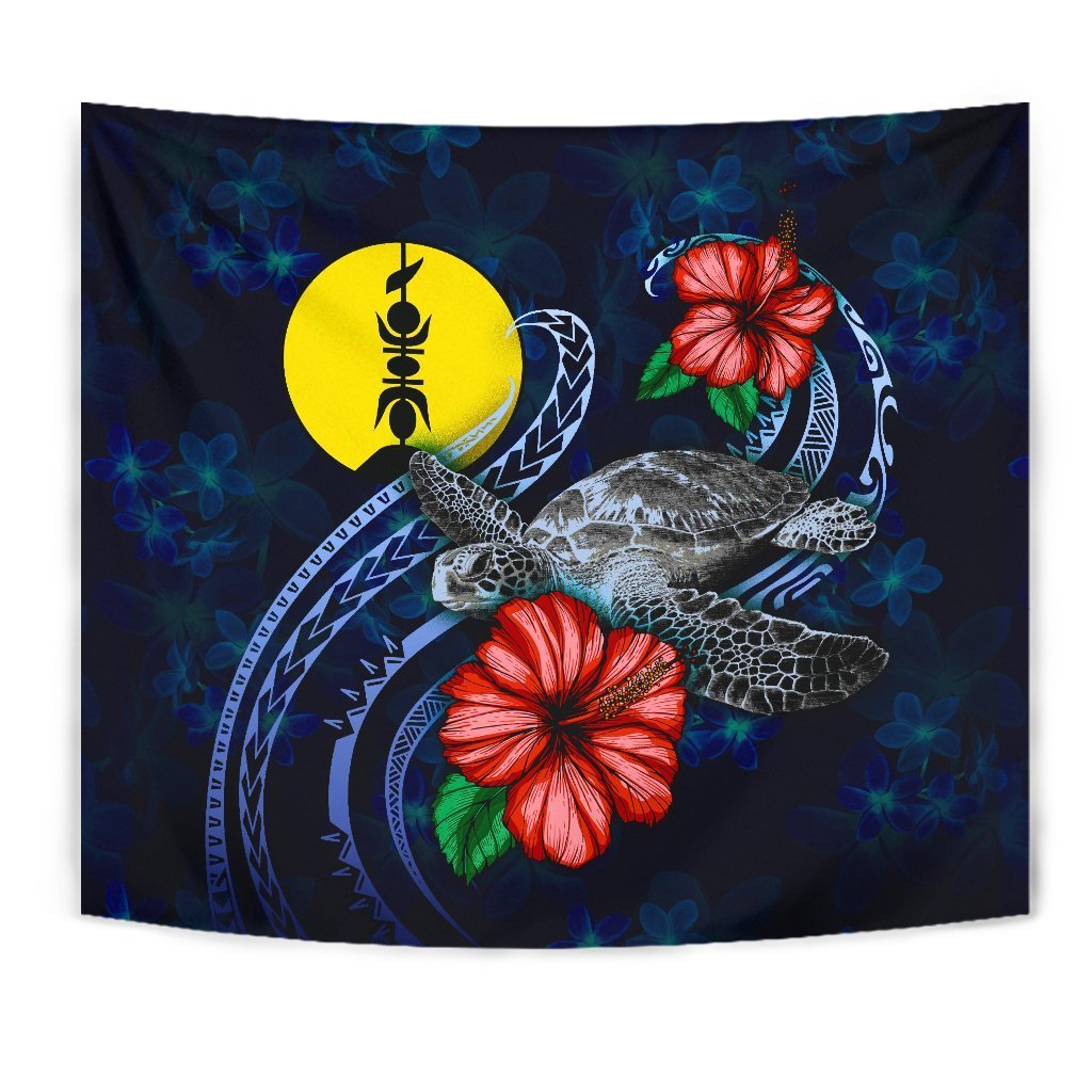 New Caledonia Polynesian Tapestry - Blue Turtle Hibiscus - Vibe Hoodie Shop