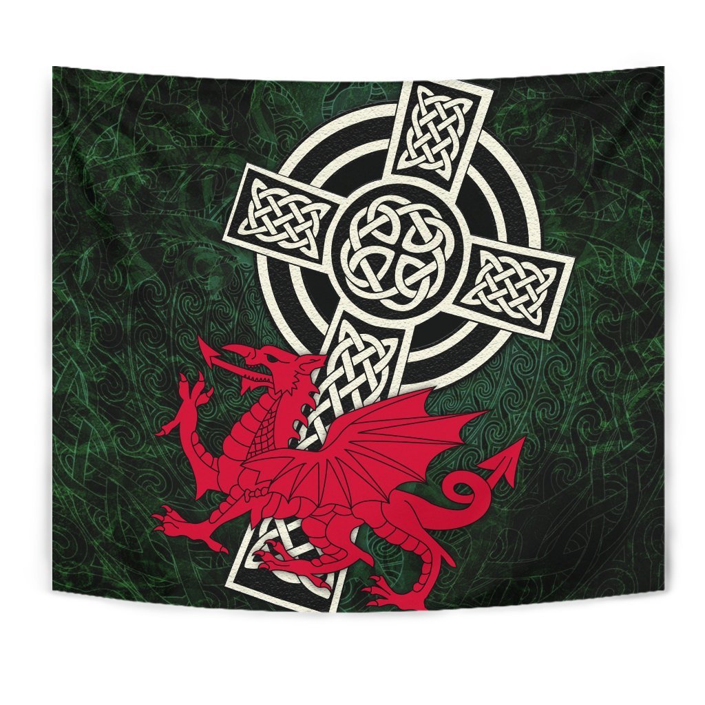 Wales Celtic Tapestry - Celtic Cross and Cymru Skew Style - Vibe Hoodie Shop