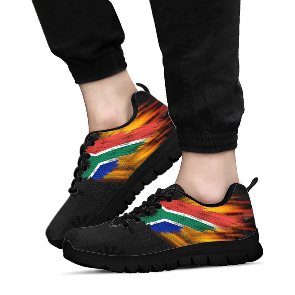 South Africa Sneakers - Ankara Pattern - Fire Wings and Flag - Vibe Hoodie Shop