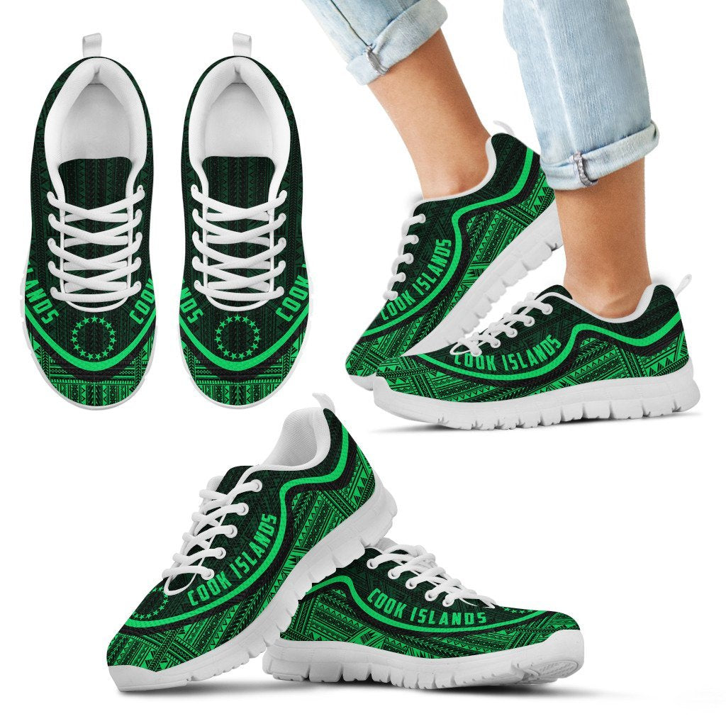 Cook Islands Wave Sneakers - Polynesian Pattern Green Color - Vibe Hoodie Shop