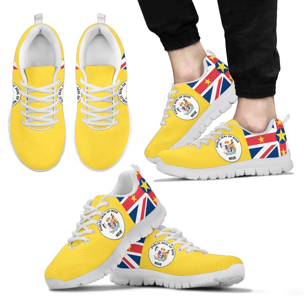 Niue Islands Flag And Coat Of Arms - Men's/Women's/Kid's Sneakers (Shoes) - Vibe Hoodie Shop