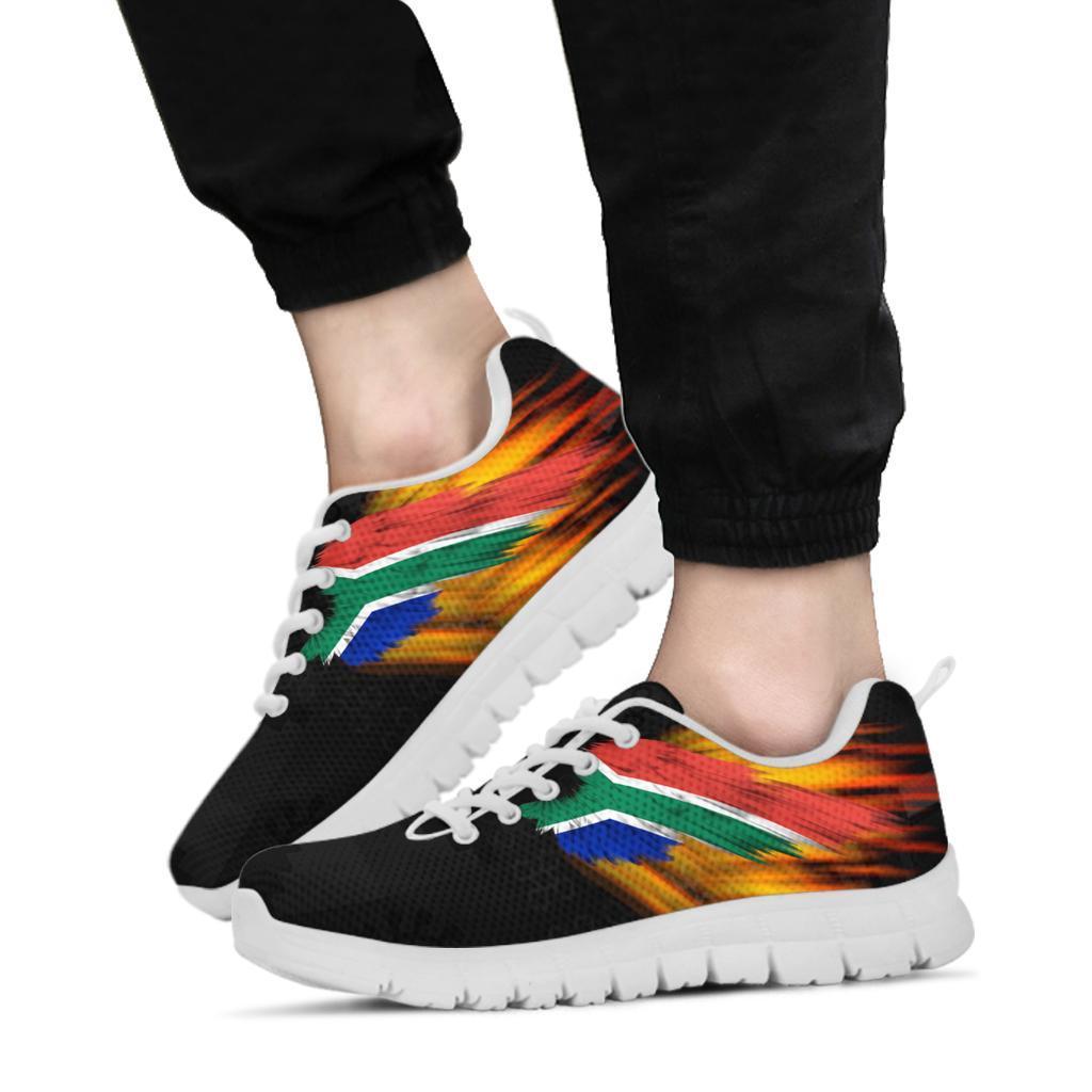 South Africa Sneakers - Ankara Pattern - Fire Wings and Flag - Vibe Hoodie Shop