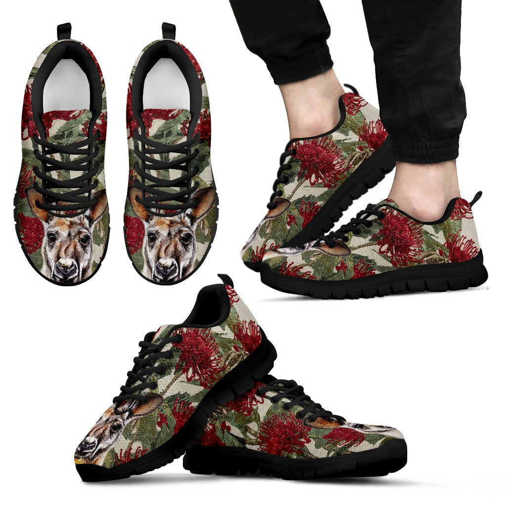 Australia Sneakers - Kangaroo In Waratah Shoes Drawing Painting - Unisex - Vibe Hoodie Shop