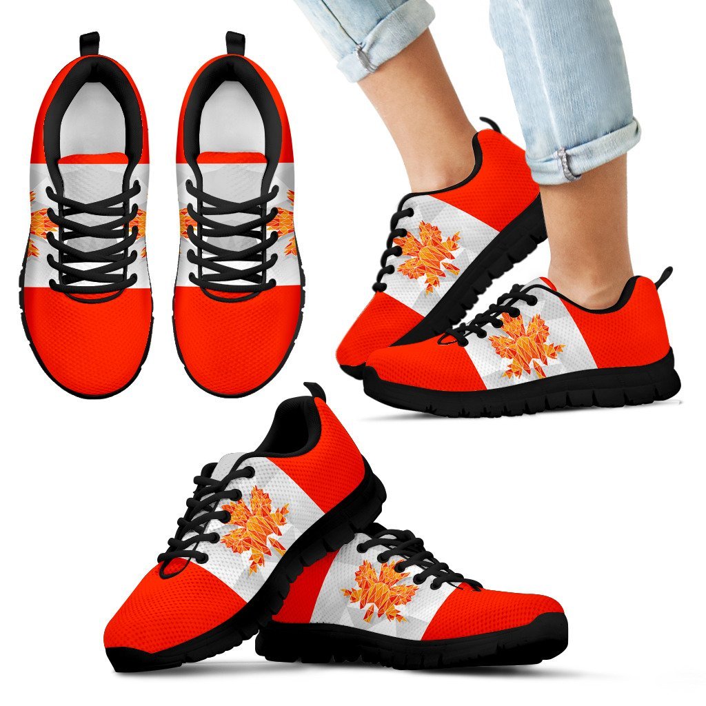 Canada Shoes - Low Poly Canada Flag Sneakers - Vibe Hoodie Shop