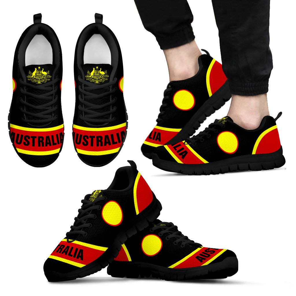 Aboriginal Sneakers, Australian Coat Of Arms Indigenous Flag Color - Vibe Hoodie Shop