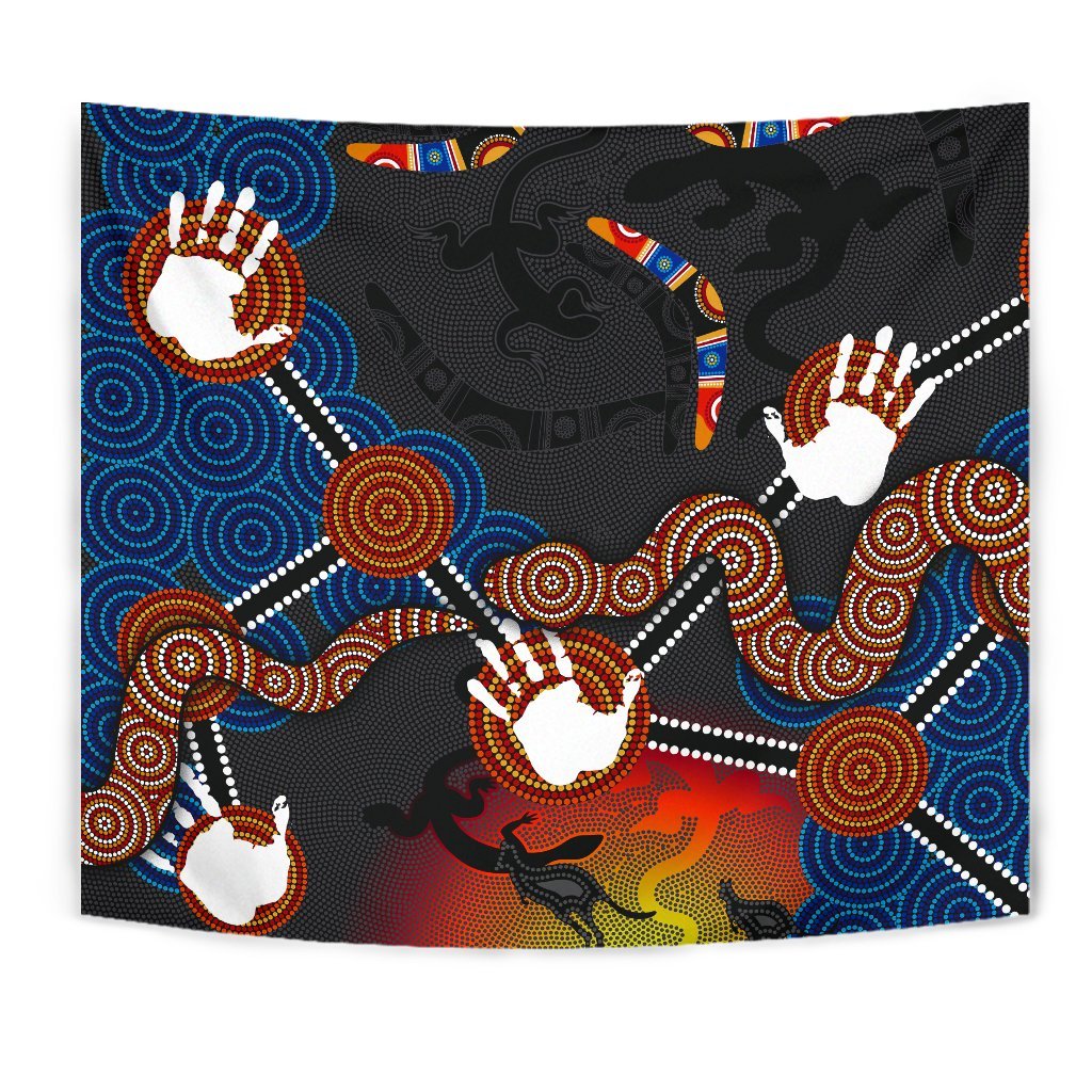 Aboriginal Tapestry - Australian Boomerang and Snake Indigenous Art - Vibe Hoodie Shop