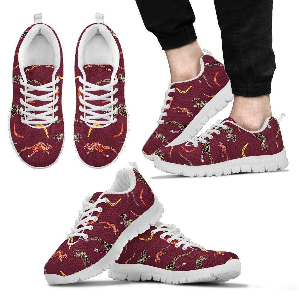 Aboriginal Sneakers, Kangaroo Patterns Boomerang - Vibe Hoodie Shop