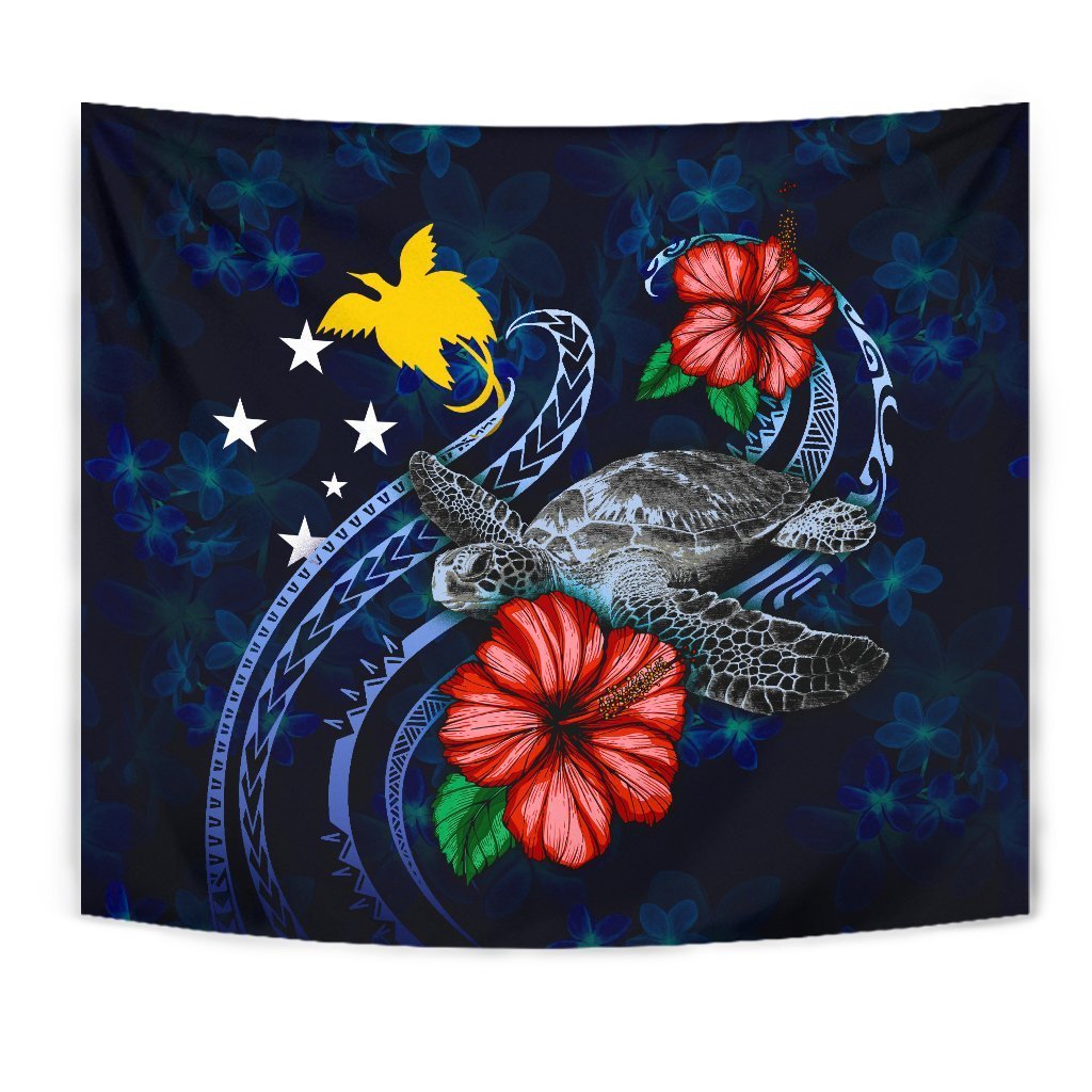 Papua New Guinea Polynesian Tapestry - Blue Turtle Hibiscus - Vibe Hoodie Shop