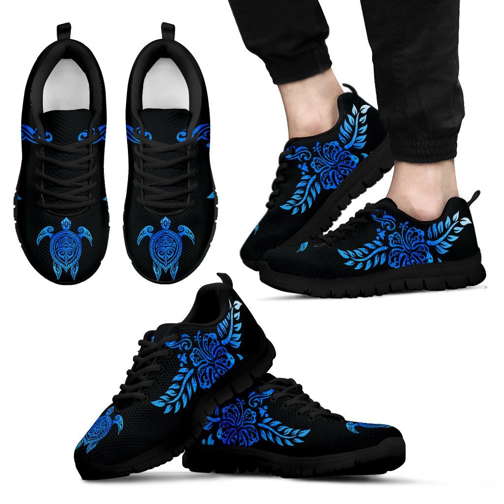 Deep Blue Sea Turtle And Hibiscus Men's / Women's Sneakers (Shoes) - Vibe Hoodie Shop