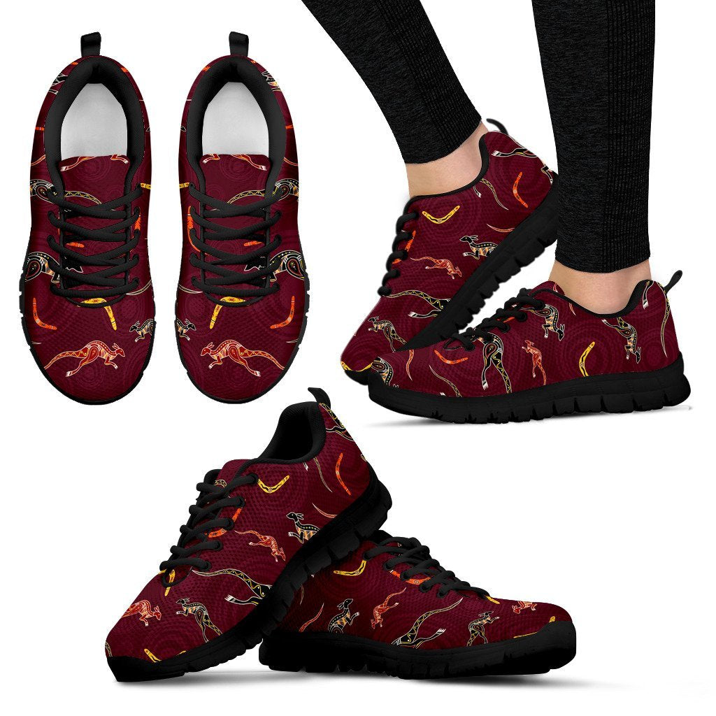 Aboriginal Sneakers, Kangaroo Patterns Boomerang - Vibe Hoodie Shop