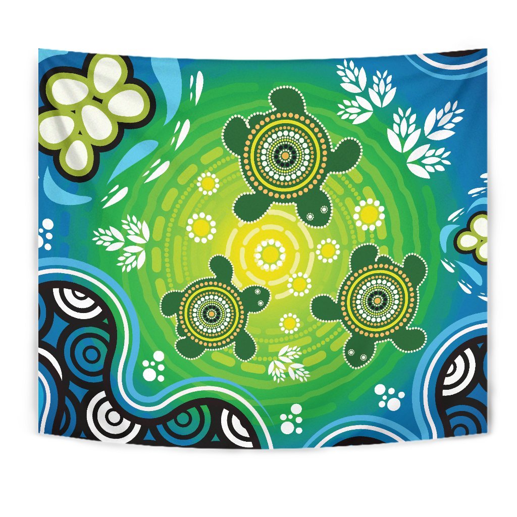 Aboriginal Tapestry, Indigenous Green Turtle - Vibe Hoodie Shop