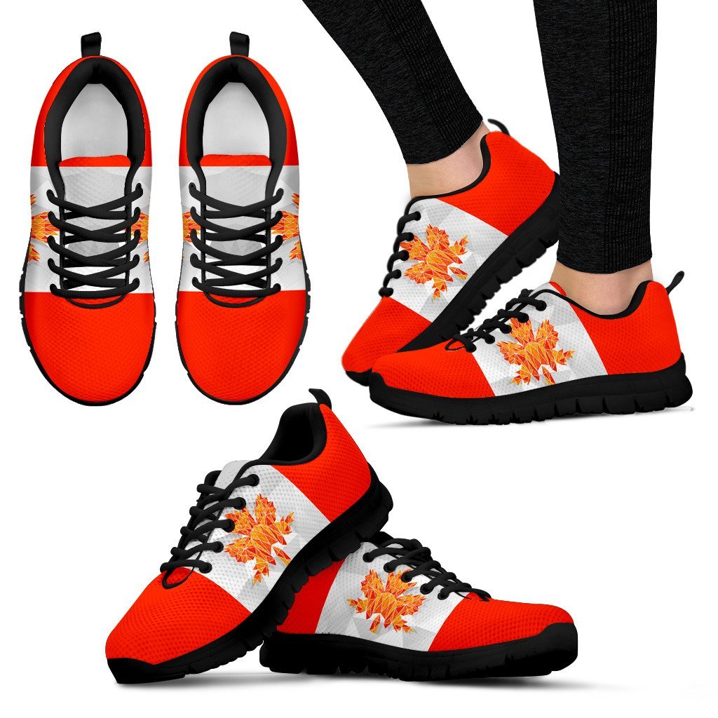 Canada Shoes - Low Poly Canada Flag Sneakers - Vibe Hoodie Shop