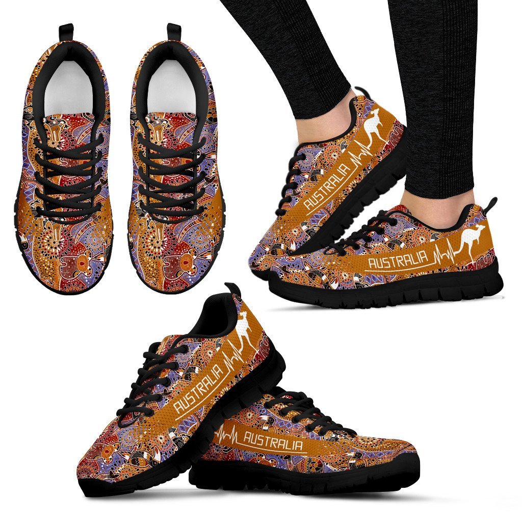 Aboriginal Sneakers, Kangaroo Heartbeat Koala Kookaburra Patterns - Vibe Hoodie Shop