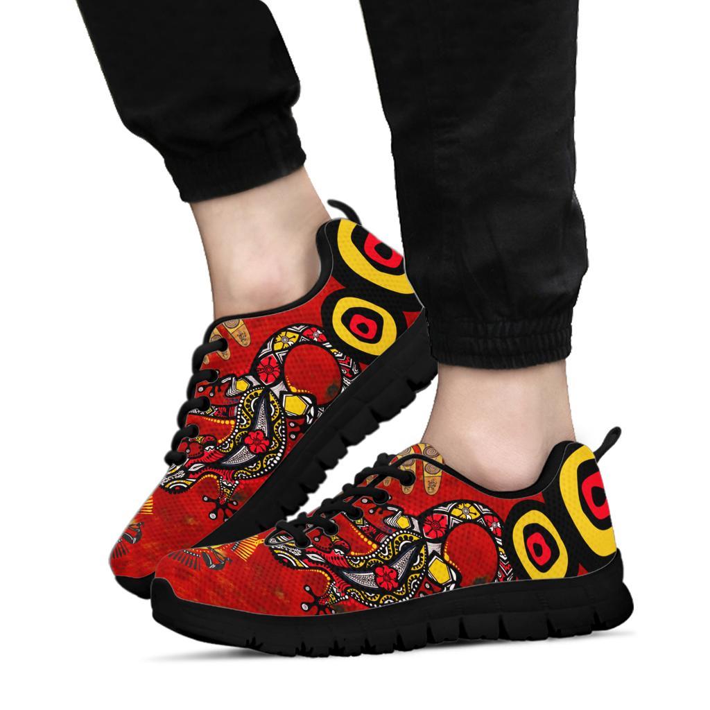 Aboriginal Sneakers, Lizard And Boomerang Pattern - Vibe Hoodie Shop