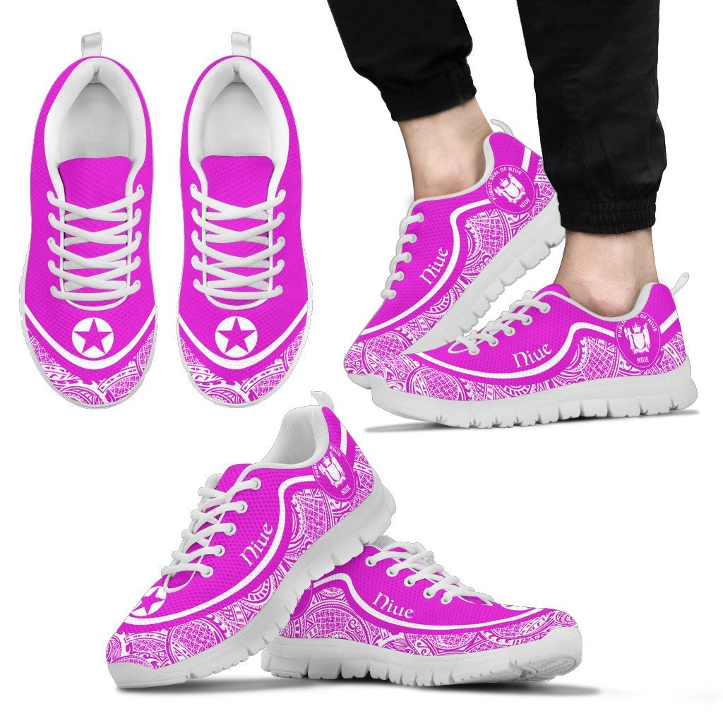 Niue Wave Sneakers - Polynesian Pattern White Pink Color - Vibe Hoodie Shop