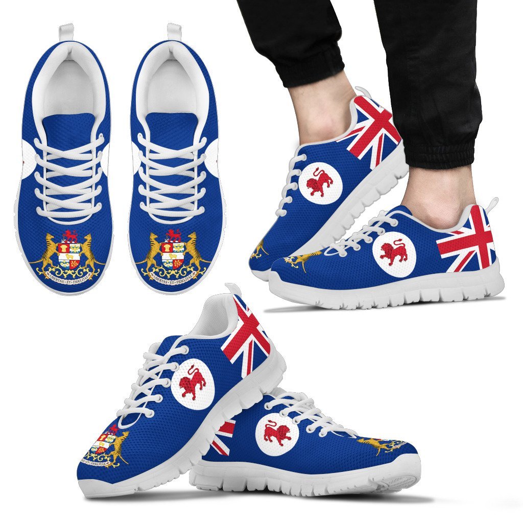 Australia Sneakers - Australian Flag Shoes Tasmania Flag And Coat Of Arms Ver01 - Vibe Hoodie Shop