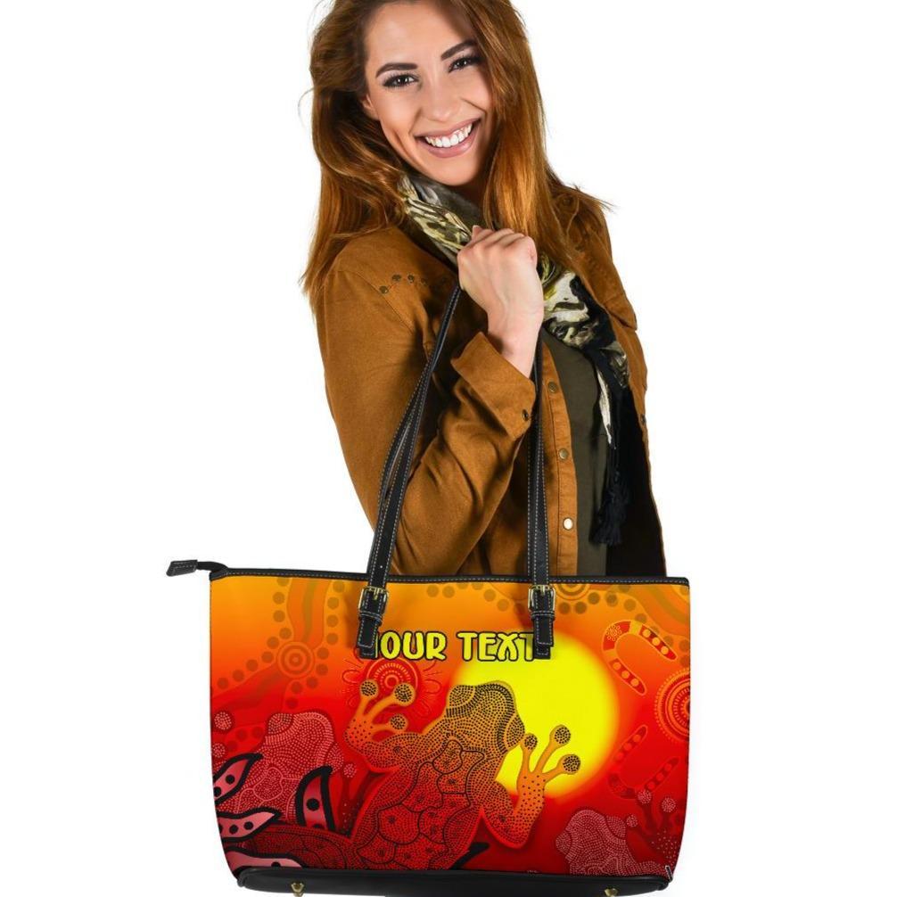 custom-aboriginal-leather-tote-bag-indigenous-frog-red