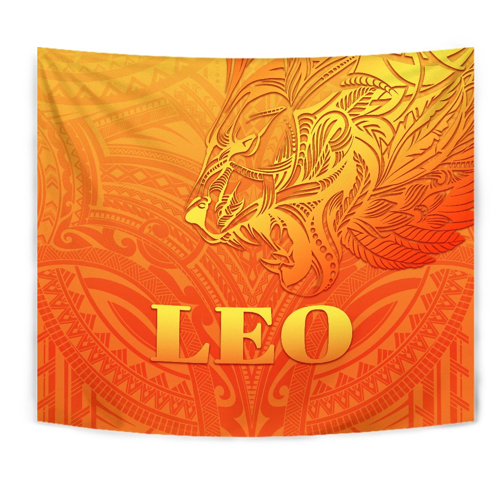 Sun In Leo Zodiac Tapestry Polynesian Tattoo Simple - Orange - Vibe Hoodie Shop