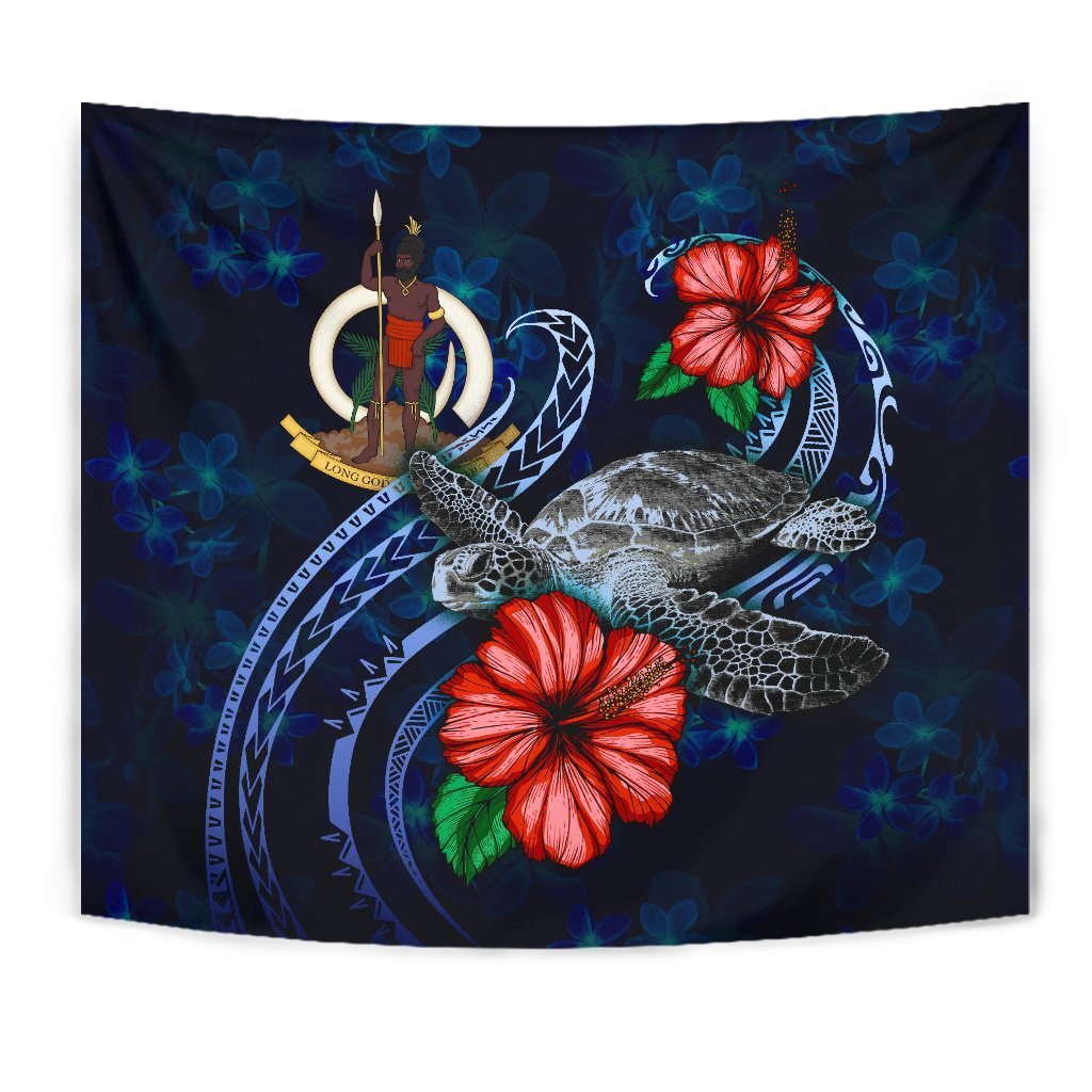 Vanuatu Polynesian Tapestry - Blue Turtle Hibiscus - Vibe Hoodie Shop