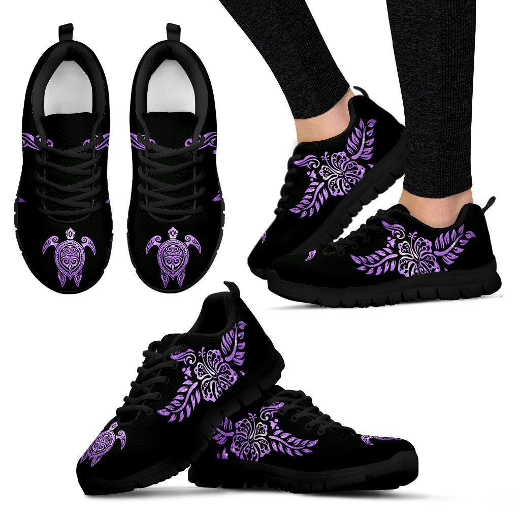 Deep Purple Sea Turtle And Hibiscus Women's / Men's / Kid's Sneakers (Shoes) - Vibe Hoodie Shop