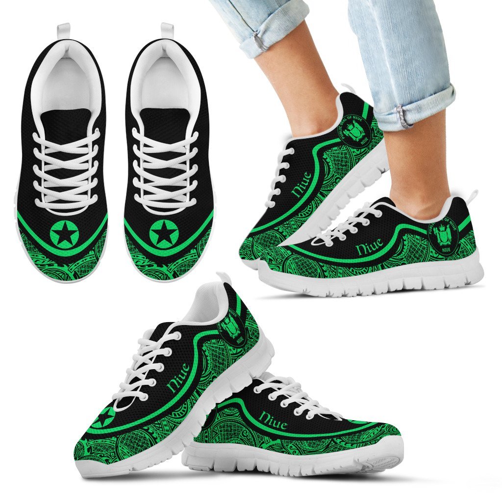 Niue Wave Sneakers - Polynesian Pattern Green Color - Vibe Hoodie Shop