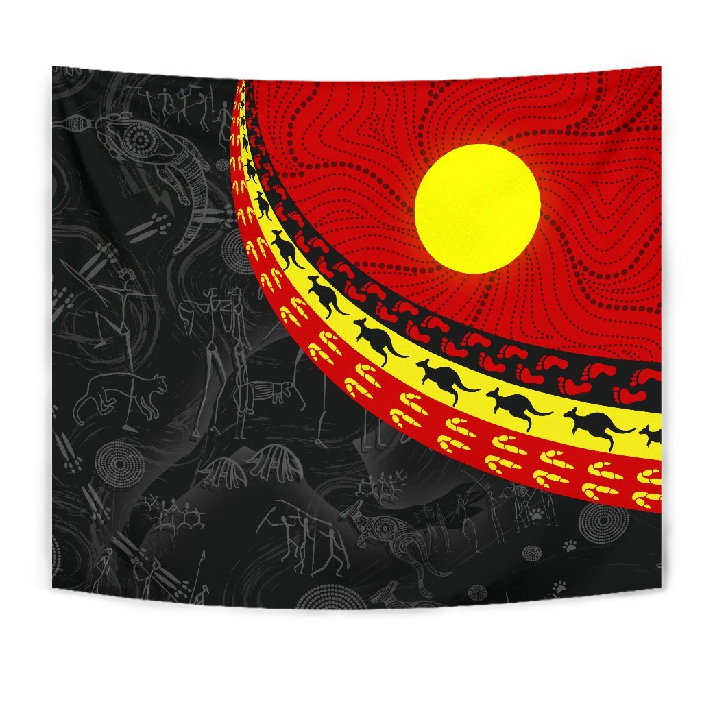 Aboriginal Tapestry - Indigenous Flag Circle Dot Painting - Vibe Hoodie Shop