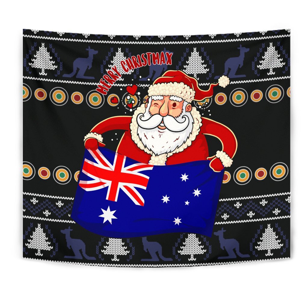 Christmas Tapestry - Australia Santa Claus Hold The Flag (Black) - Vibe Hoodie Shop