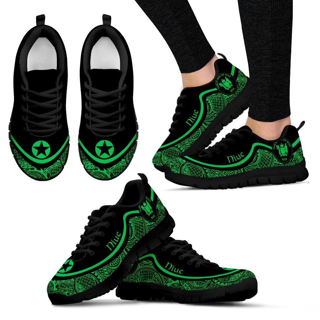 Niue Wave Sneakers - Polynesian Pattern Green Color - Vibe Hoodie Shop