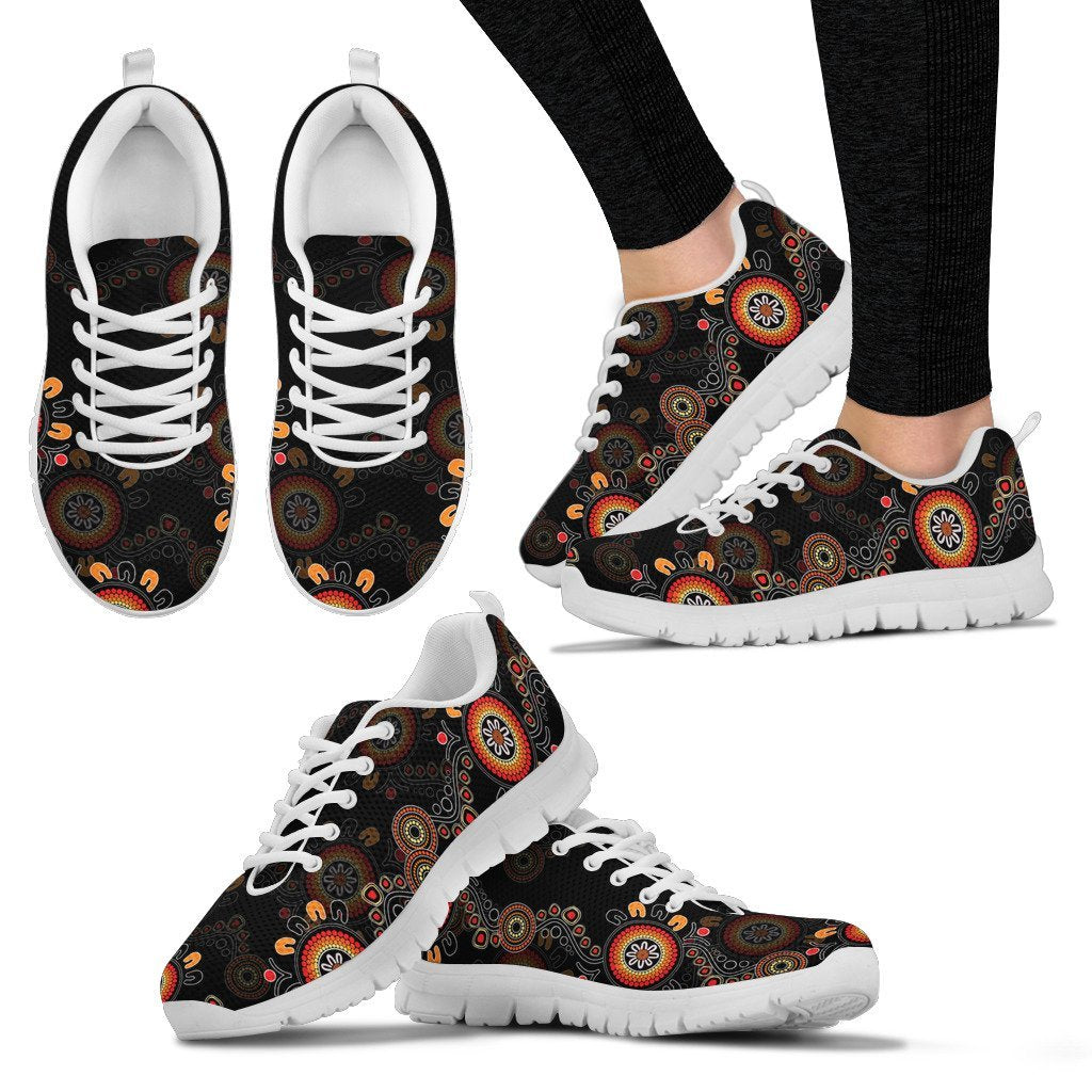 Aboriginal Sneakers, Flowers Patterns Circle Dot Painting - 02 - Vibe Hoodie Shop