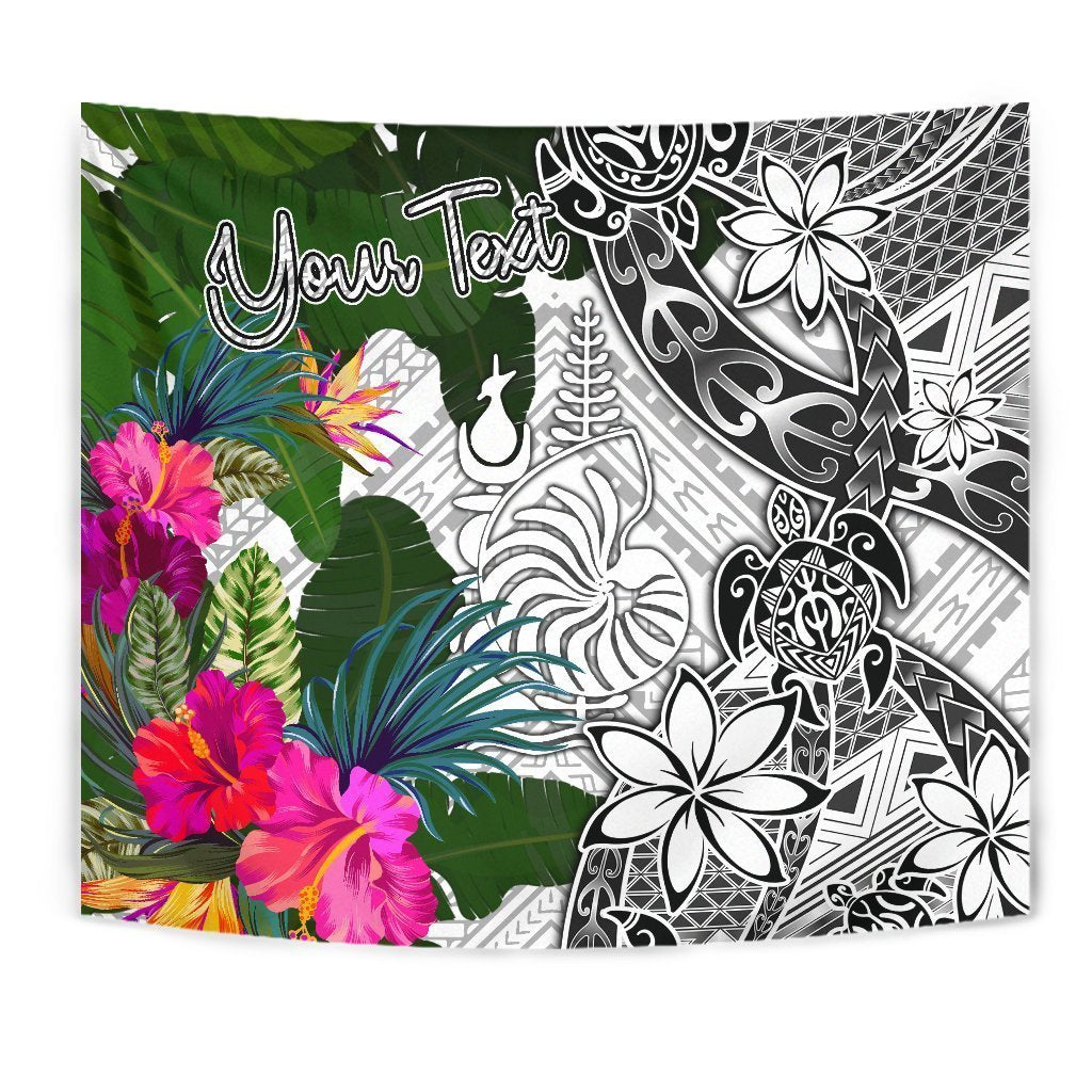 New Caledonia Custom Personalised Tapestry White - Turtle Plumeria Banana Leaf - Vibe Hoodie Shop