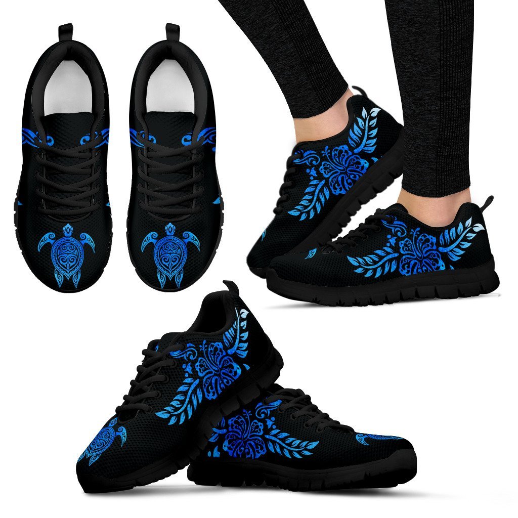 Deep Blue Sea Turtle And Hibiscus Men's / Women's Sneakers (Shoes) - Vibe Hoodie Shop