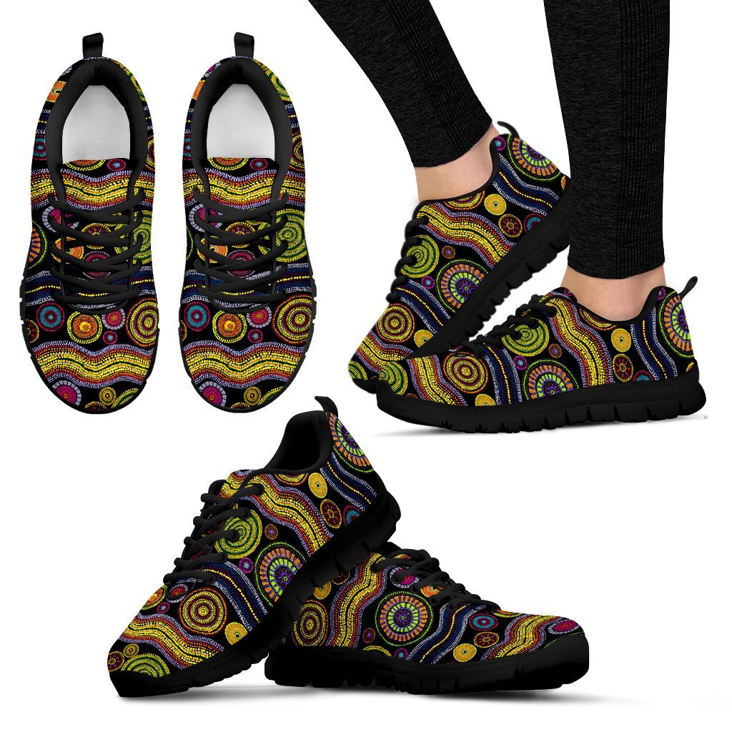 Aboriginal Sneakers, Indigenous Dot Painting Circle Line 15 - Vibe Hoodie Shop