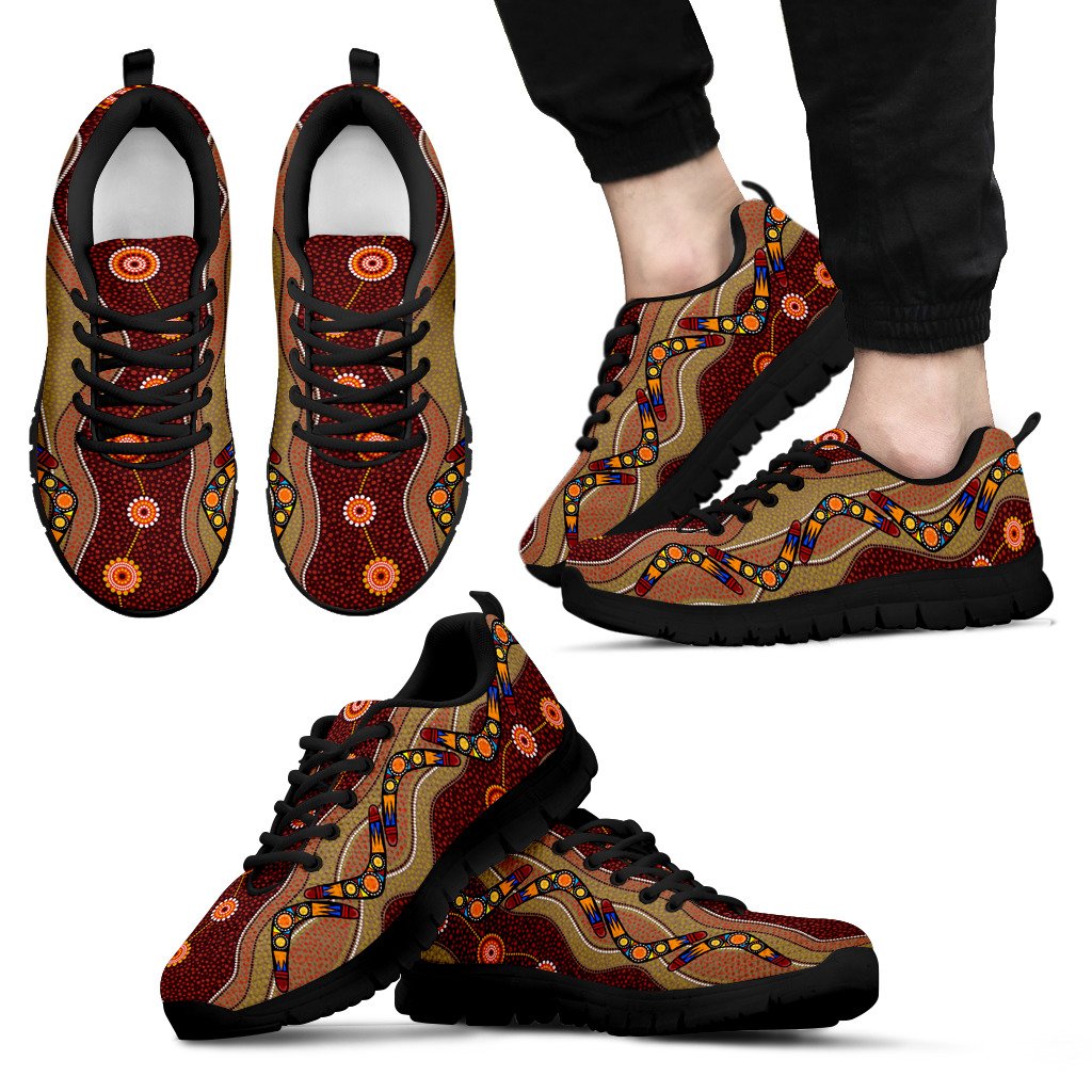 Aboriginal Sneakers, Boomerang Patterns Circle Dot Painting - Vibe Hoodie Shop