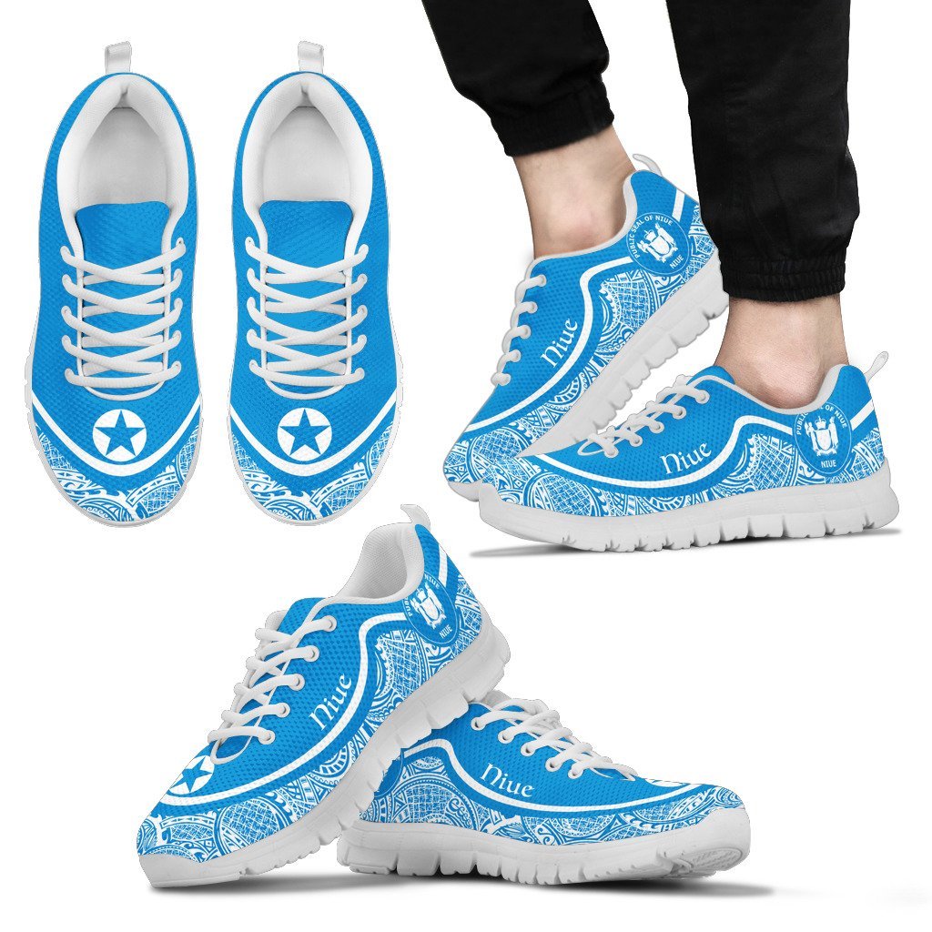 Niue Wave Sneakers - Polynesian Pattern White Blue Color - Vibe Hoodie Shop