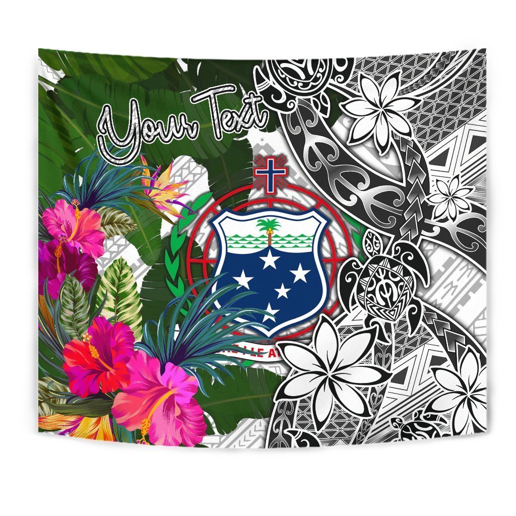 Samoa Custom Personalised Tapestry White - Turtle Plumeria Banana Leaf - Vibe Hoodie Shop