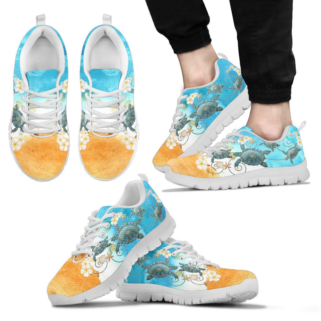 Turtle With Plumeria On Beach Men's / Women's Sneakers (Shoes) - Vibe Hoodie Shop