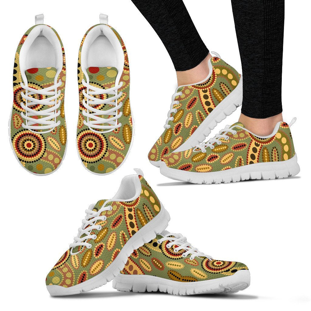 Aboriginal Sneakers, Circle Dot Painting Indigenous Patterns - Vibe Hoodie Shop