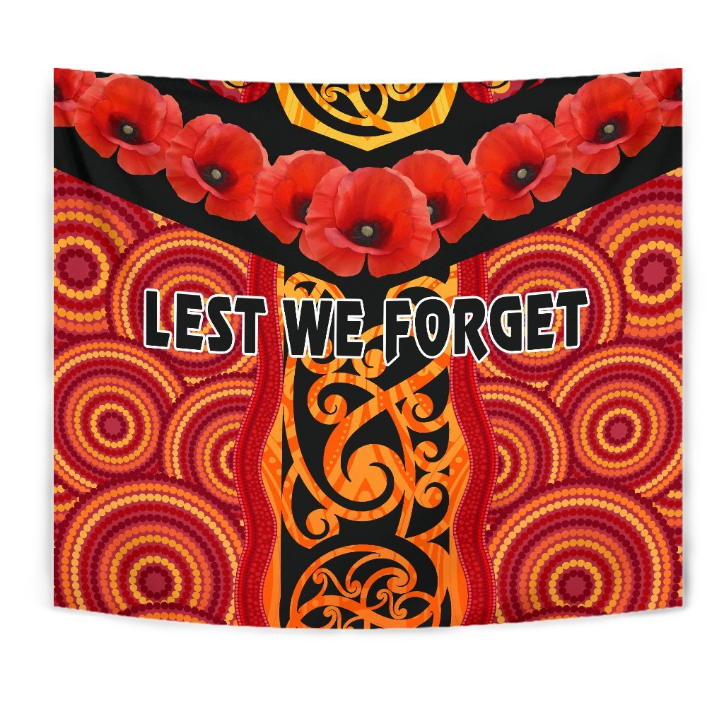 ANZAC Lest We Forget Poppy Tapestry New Zealand Maori Silver Fern - Australia Aboriginal - Vibe Hoodie Shop