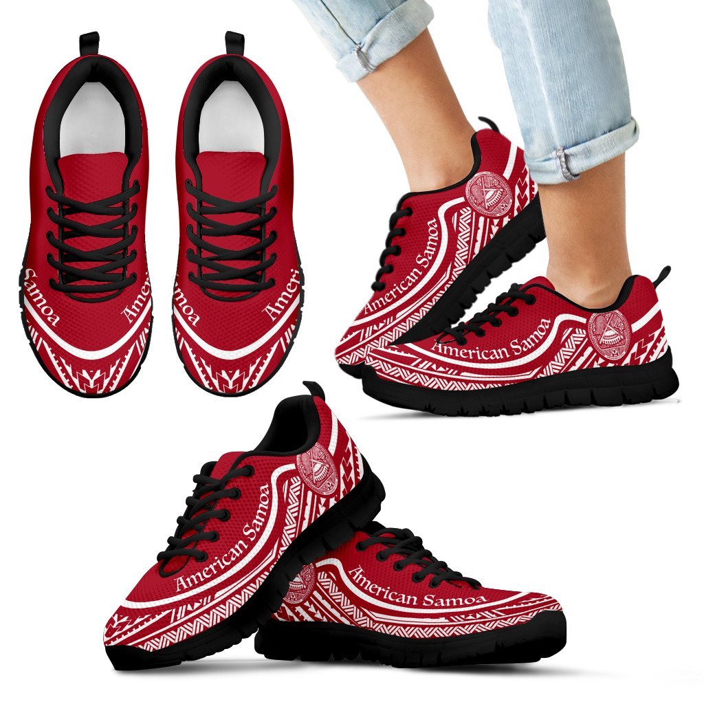 American Samoa Wave Sneakers White Red Color - Vibe Hoodie Shop