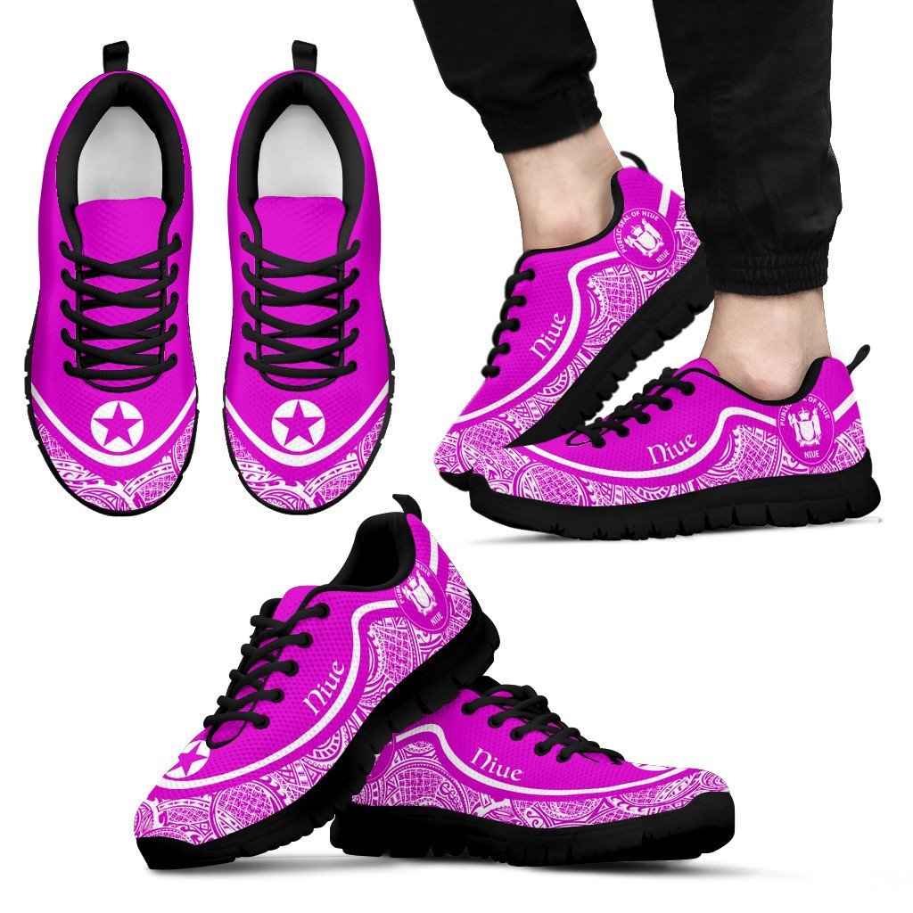 Niue Wave Sneakers - Polynesian Pattern White Pink Color - Vibe Hoodie Shop