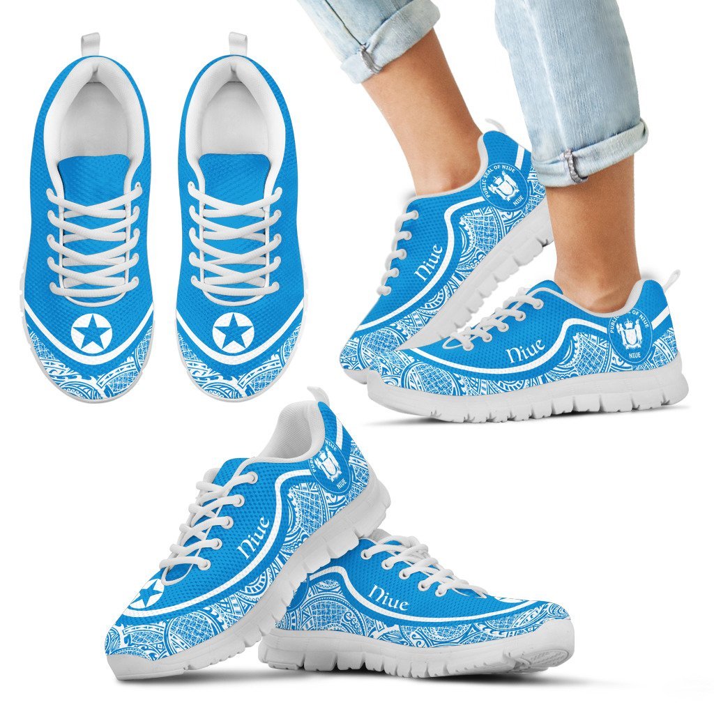 Niue Wave Sneakers - Polynesian Pattern White Blue Color - Vibe Hoodie Shop