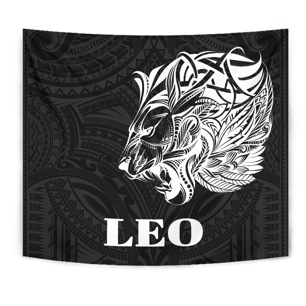 Sun In Leo Zodiac Tapestry Polynesian Tattoo Simple - White - Vibe Hoodie Shop