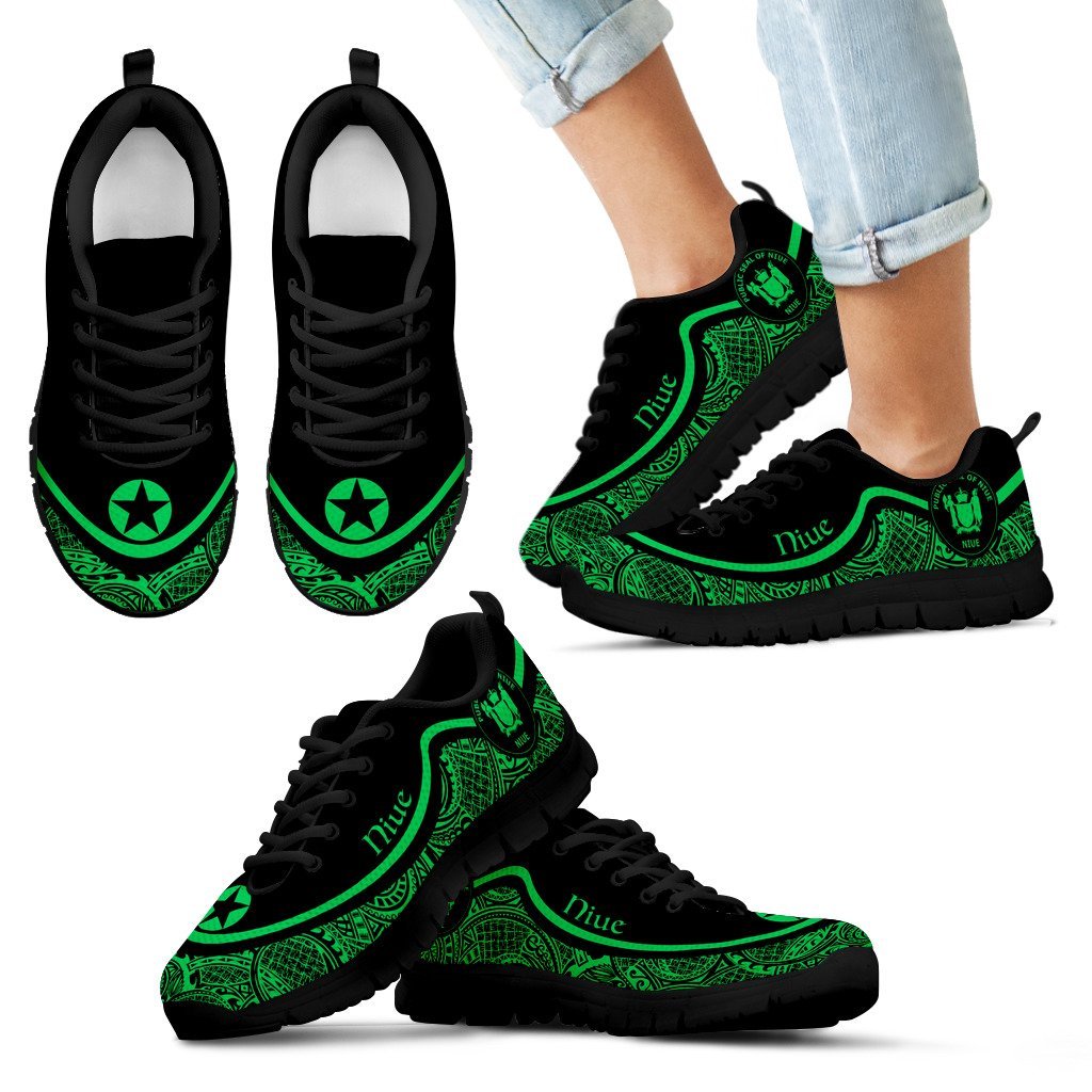 Niue Wave Sneakers - Polynesian Pattern Green Color - Vibe Hoodie Shop