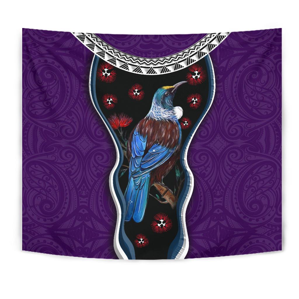 New Zealand Tui Bird Tapestry, Pohutukawa - Purple - Vibe Hoodie Shop