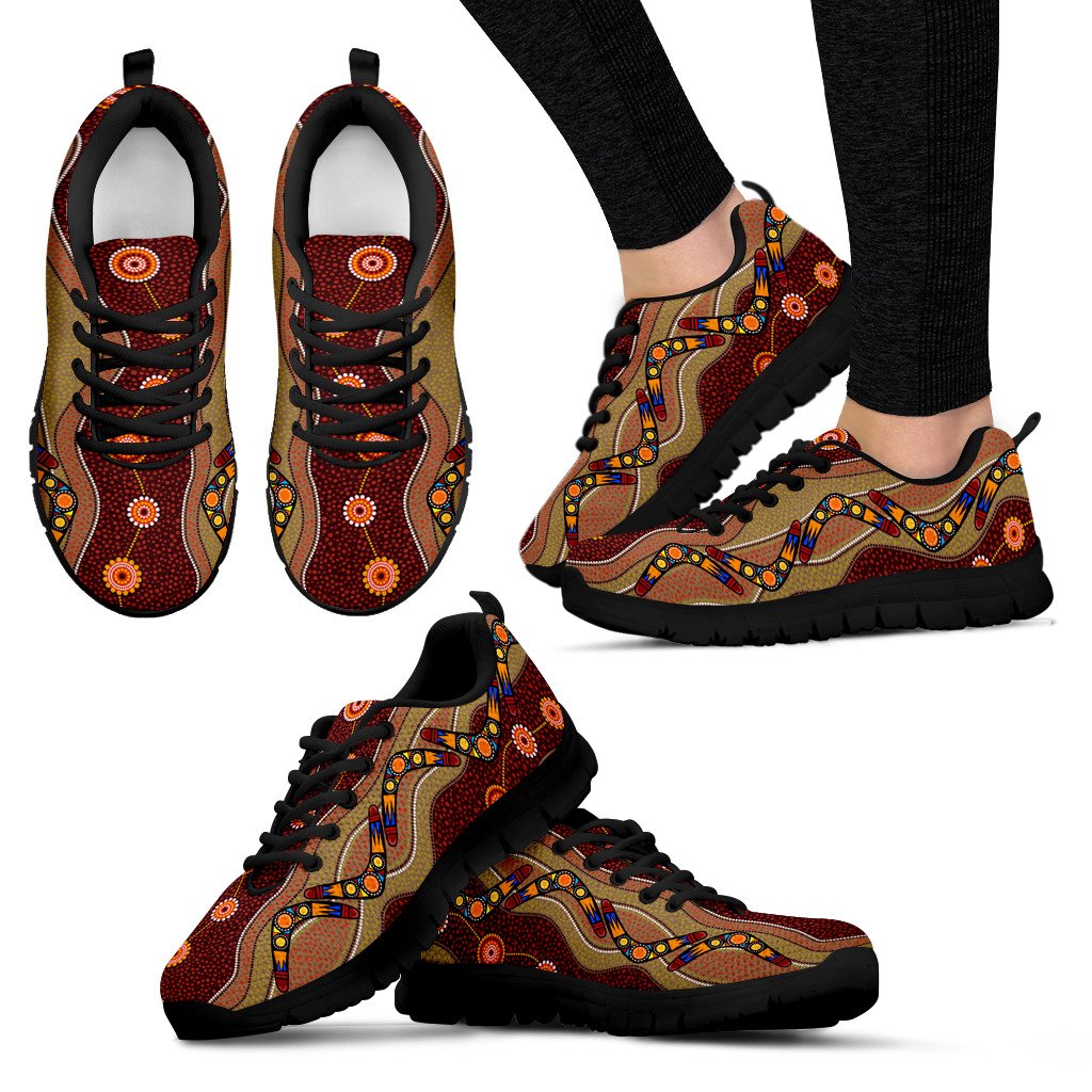 Aboriginal Sneakers, Boomerang Patterns Circle Dot Painting - Vibe Hoodie Shop