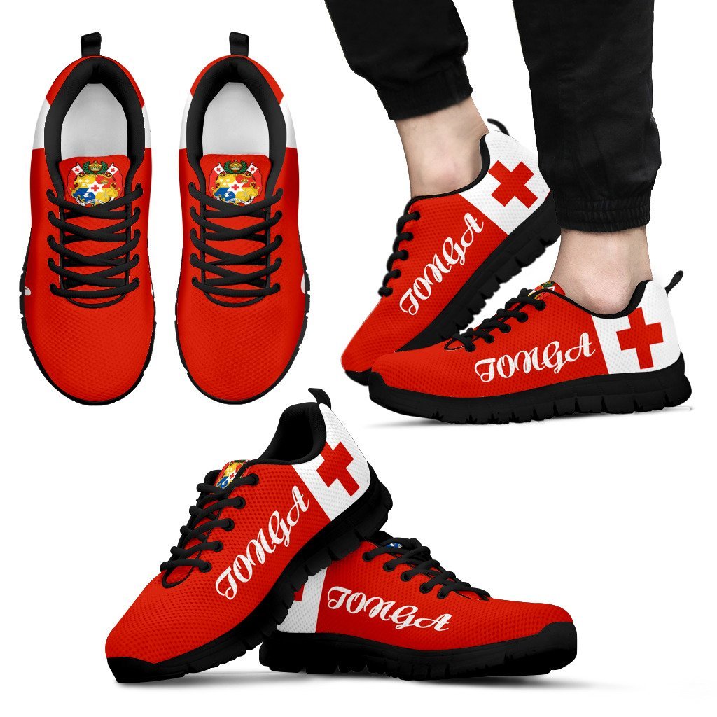 Tonga Flag And Coat Of Arm Sneakers - Vibe Hoodie Shop