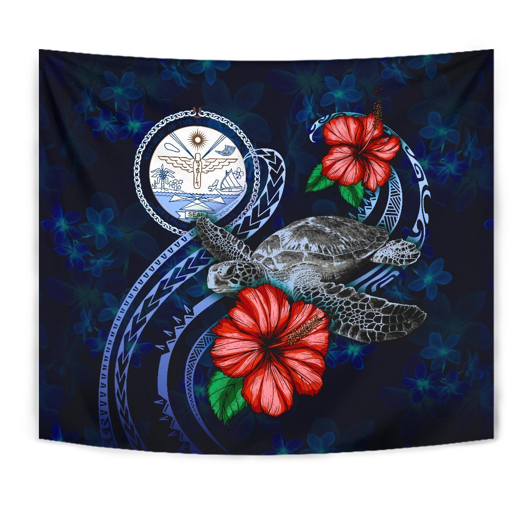 Marshall Islands Polynesian Tapestry - Blue Turtle Hibiscus - Vibe Hoodie Shop